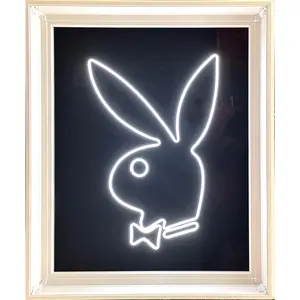 Playboy Bunny 24" x 32" White & Gloss Black LED with Frame