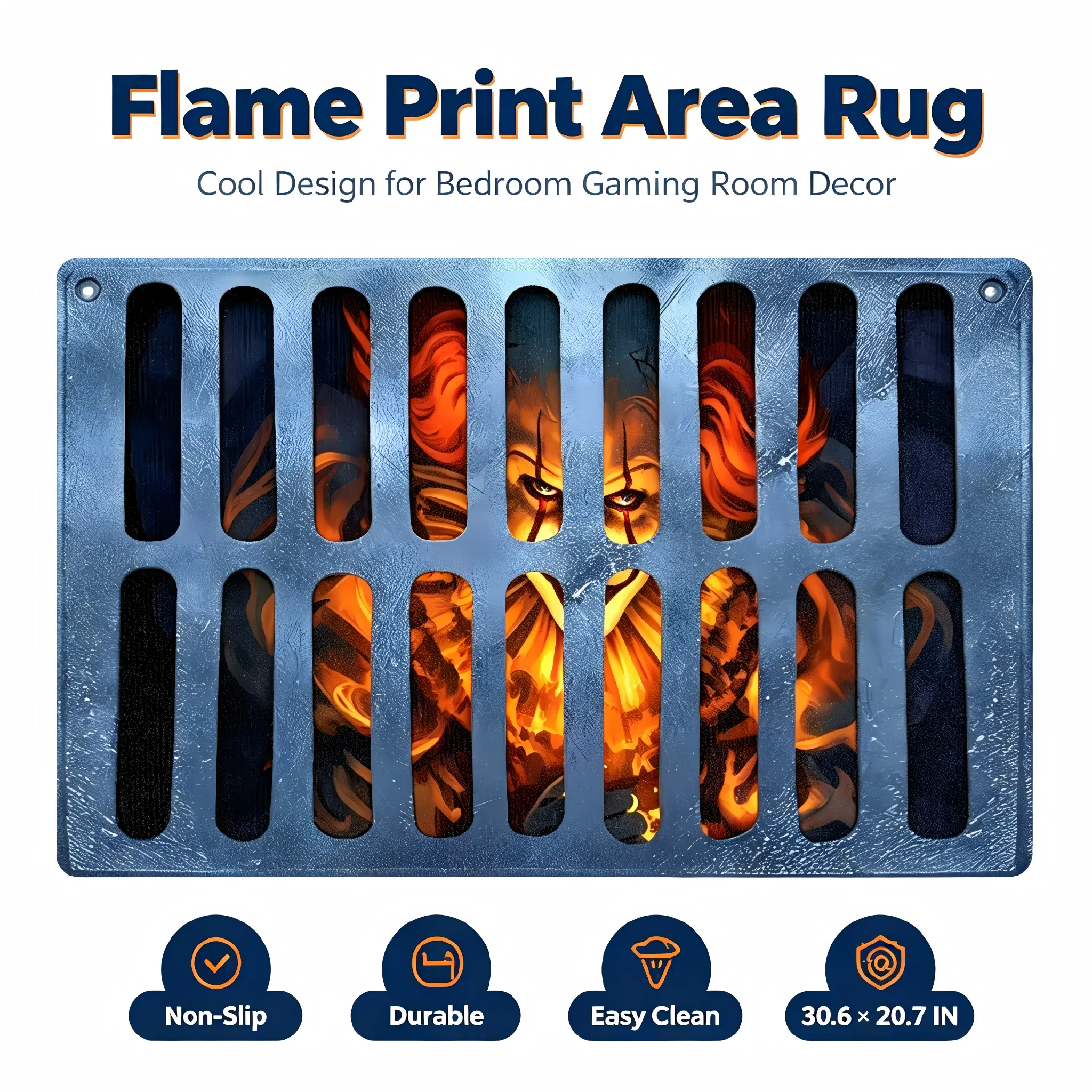 Pennywise Clown Sewer Drain Hole Area Rug, 30.6×20.7in Flame Horror Eye Print, Non-Slip Washable Spooky Decor Doormat for Gaming Room, Halloween