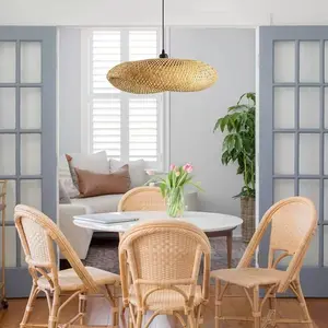 Handmade Bamboo Decorative Lampshade, Bohemian Style Lighting, Perfect for Dining Room Kitchen Island Living Room, No Light Bulb Included