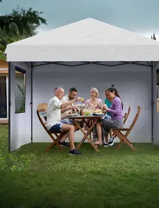 【Christmas Gift】10'x10' Pop up Canopy Tent with 210 D Oxford Fabric, Portable Instant Commercial Canopy Including 4Pcs Sidewalls 4 Stakes 4 Ropes 4 Sandbags for Farmers' Market, Patio, Outdoor, Camping-White