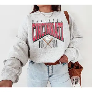 Vintage Cincinnati Baseball Sweatshirt | Cincinnati Baseball Fan | Ohio Sports Fan Hoodie | Red Fan Sweatshirt