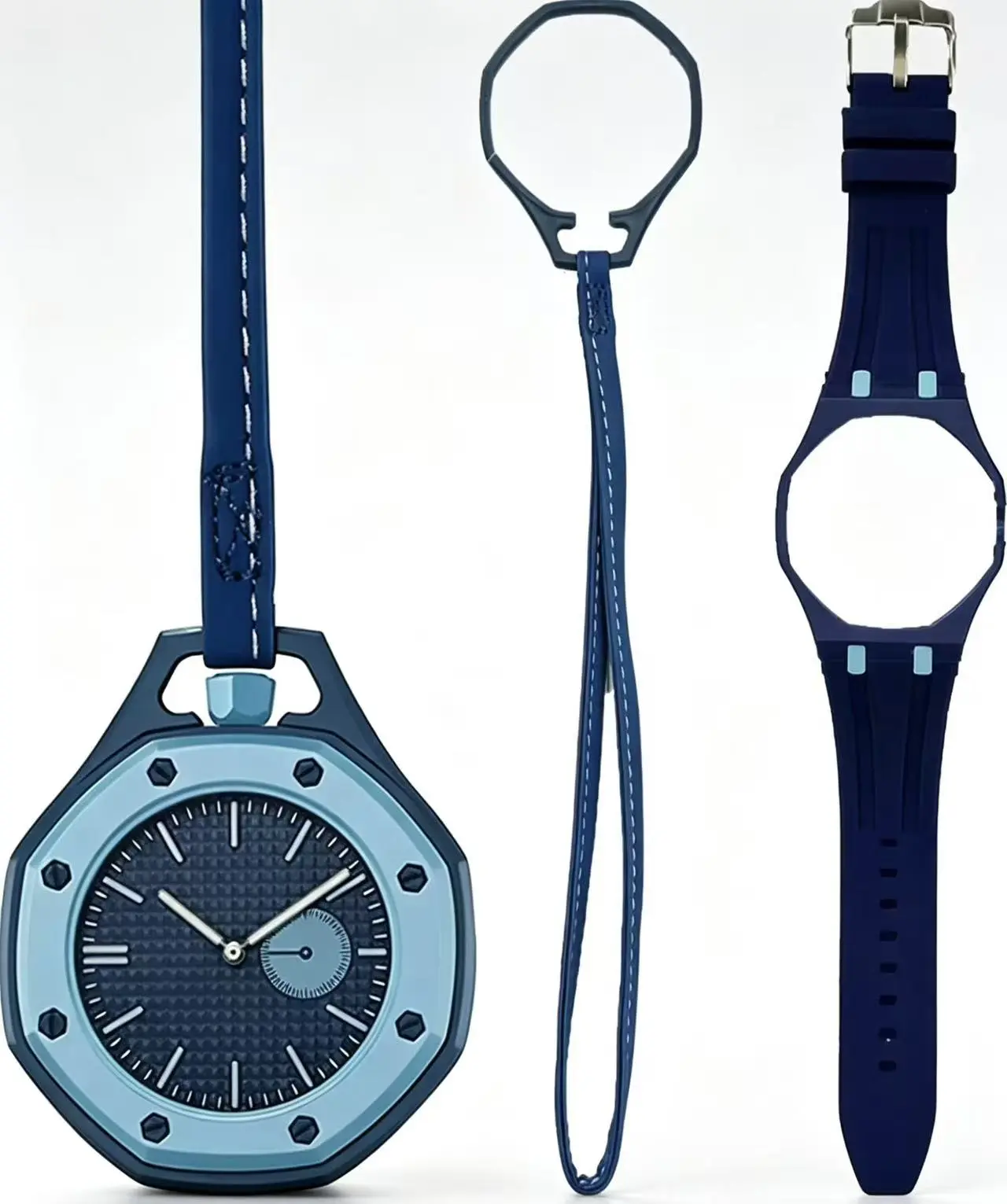 Octagonal pocket watch with 2 straps, fashionable dual-use wristwatch and neck pendant watch, casual quartz watch