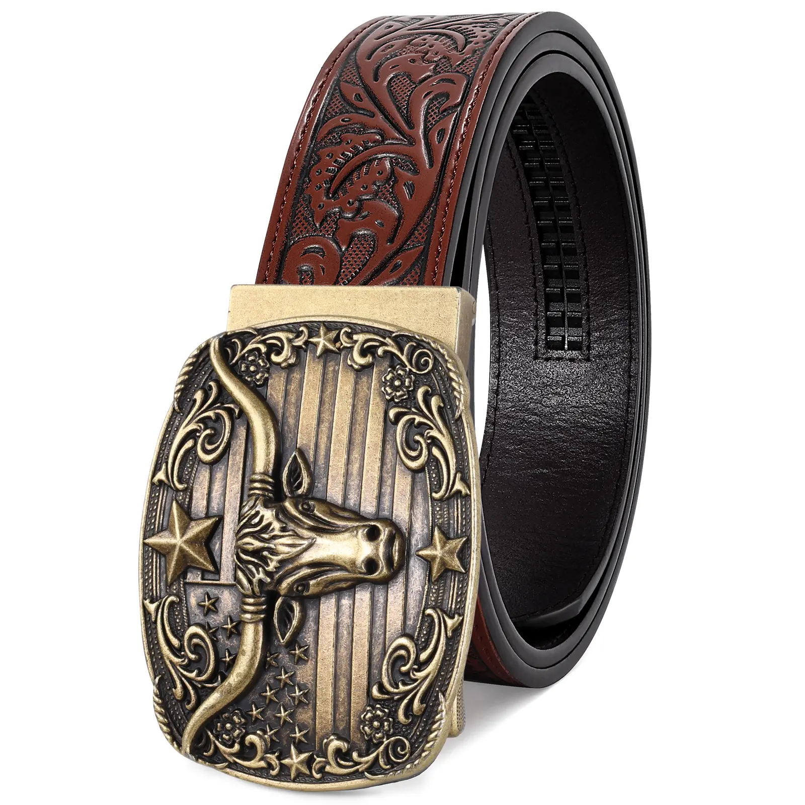 Leather Cowboy Ratchet Belt with Automatic Western Buckle BELTROAD Automatic Ratchet Western Belt Mens Cowboy Belts  main image 2