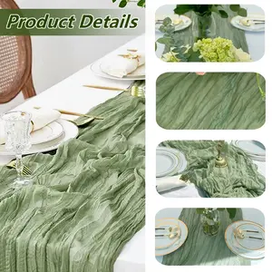 1 pcs Sage Green Cheese Cloth Table Runner Pleated Table Runner, Folding Tablecloth, Holiday Birthday Decor, Wedding Decor, Holiday Home Decor, Party Room Dining Table Decor, 2026 New Year Decor, Party Gifts, Baby Shower Decor, Party Decor, Home Table