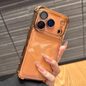 Luxury Buffer Impact Shockproof Plating Transparent Phone Case Compatible with for iPhone 17 Pro Max Air 16 15 14 13 12 Soft Frame Hard Acrylic Clear Back Cover