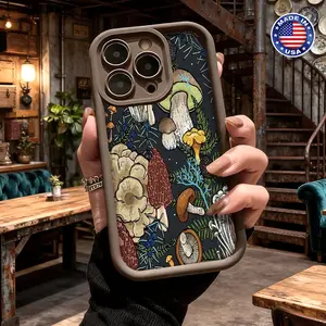 Artistic Mushroom Forest Nature Aesthetic Pattern Case for iPhone 17 16 15 14 Pro Max 13 12 11 XR XS Plus Air Slim Shockproof Anti Drop Lightweight Durable TPU Cover