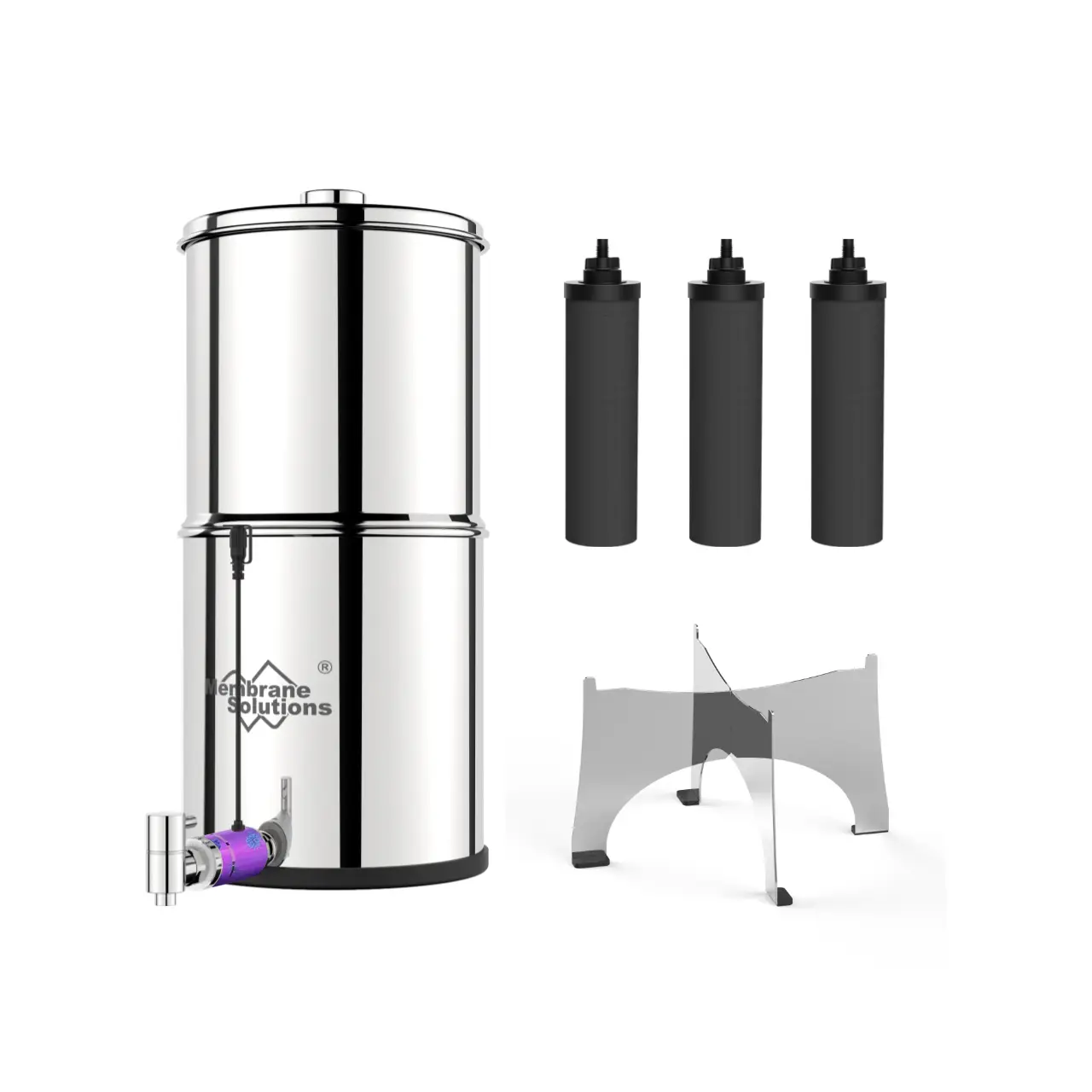 Membrane Solutions U3P UV 2.25-Gallons Stainless Steel Gravity Water Filter Fed Tank with 3 Black Filters