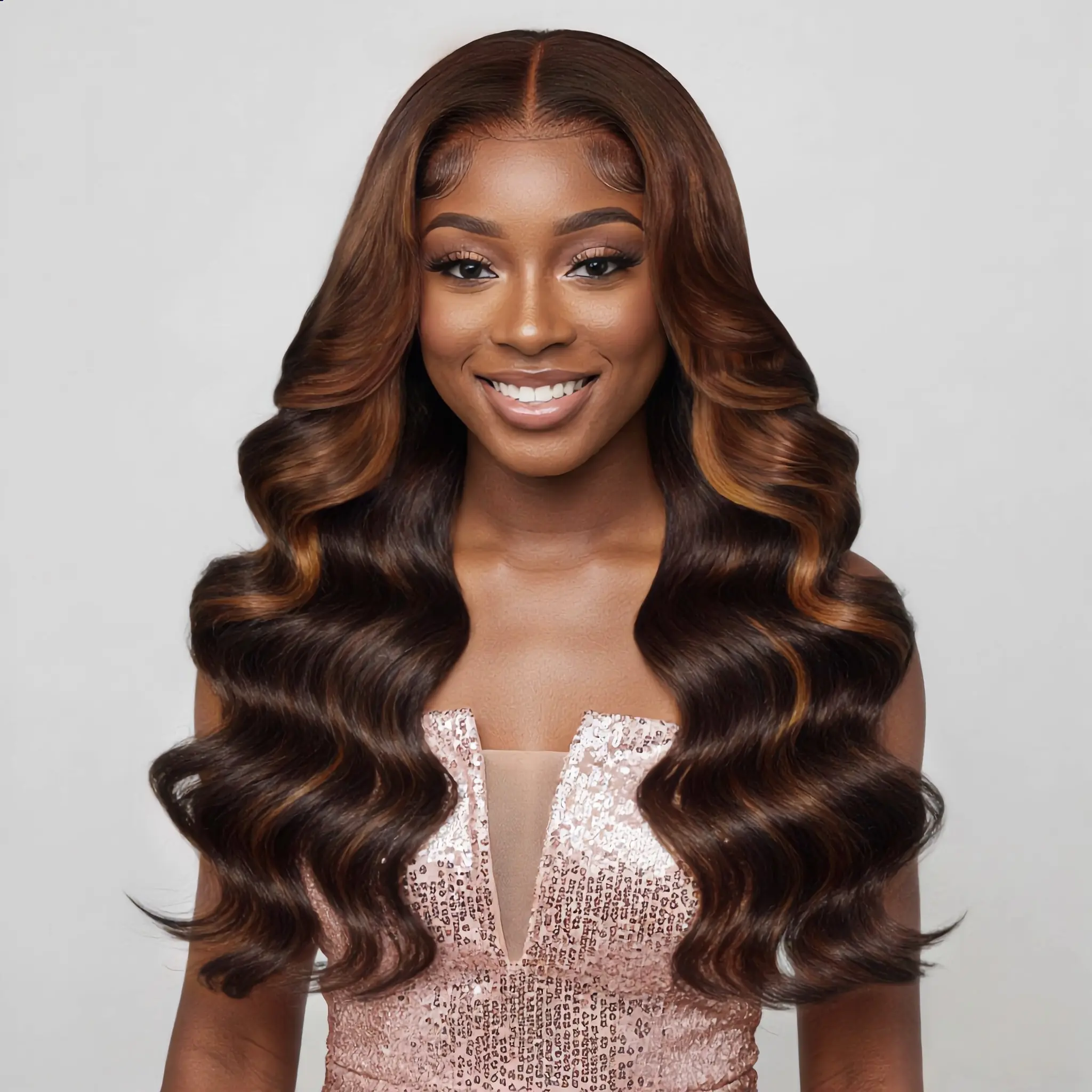 【$129.99 26inch for lblbzizi Hair Followers】Highlight Ombre Lace Front Wig Human Hair 13X4 HD Transparent Lace Front Pre Everything Drawstring Wigs Glueless Honey Blonde P4/30 Body Wave Human Hair Pre Cut Lace Pre Plucked Bleached Knots 220% Density Wig