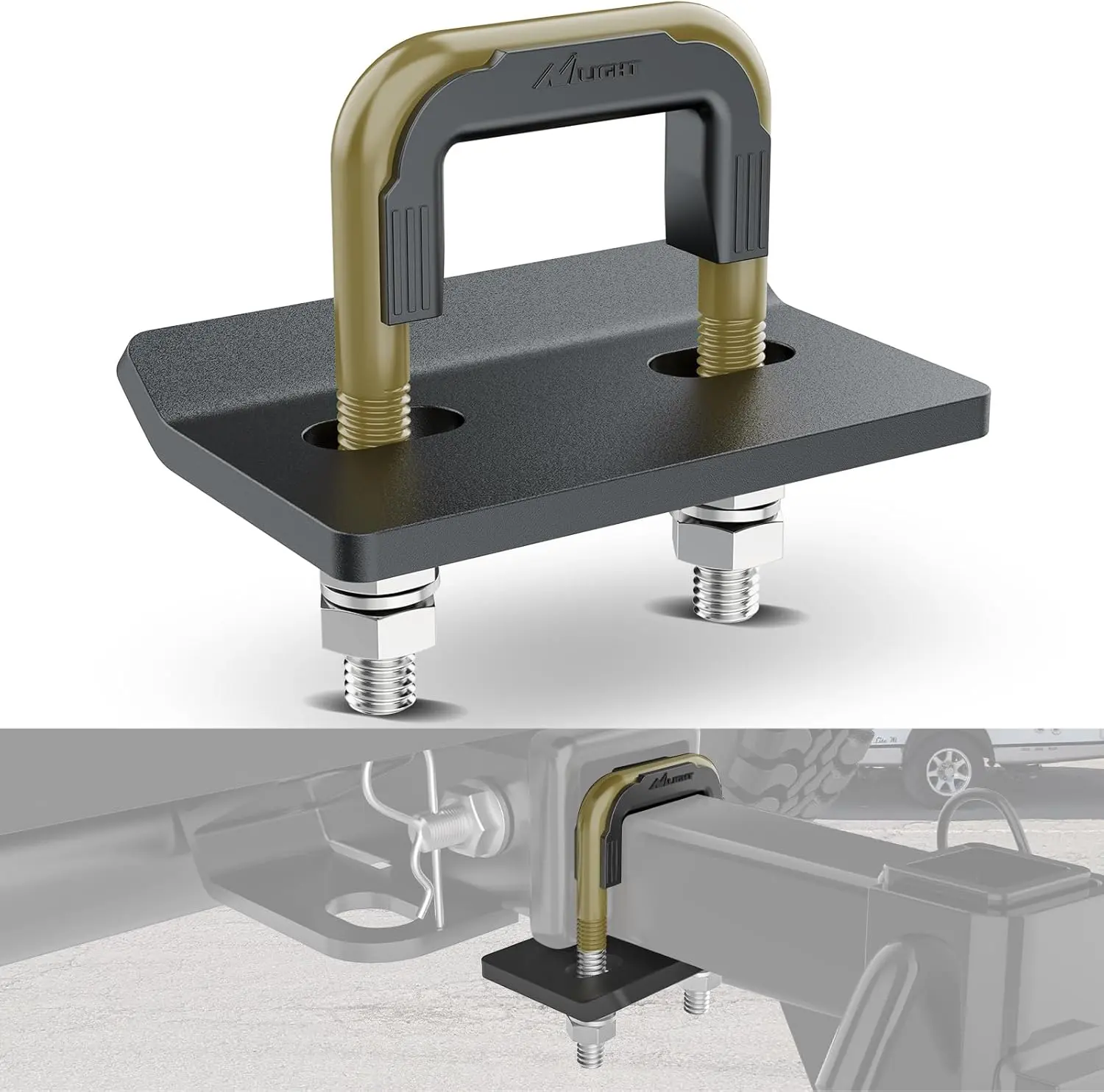 Nilight Trailer Hitch Tightener for 2 Inch Trailers Hitches Mount Anti Rattle Heavy Duty Steel with Rubber Cover Bronze U Bolt Matte Black Plate Electrophoresis Anti-Rust Triple Protective Tow Hook, Trailer Ball Mount