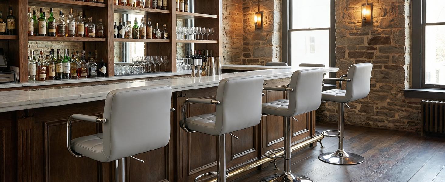 Set of 2 Swivel Bar Stools with Armrests, Adjustable Counter Height Bar Chairs with Backrest & Footrest, PU Leather Modern Barstools for Kitchen Island, Home Bar, Dining Room, Cafe Set of 2 Swivel Bar Stools with Armrests, Adjustable Counter Height Bar Chairs with Backrest & Footrest, PU Leather Modern Barstools for Kitchen Island, Home Bar, Dining Room, Cafe