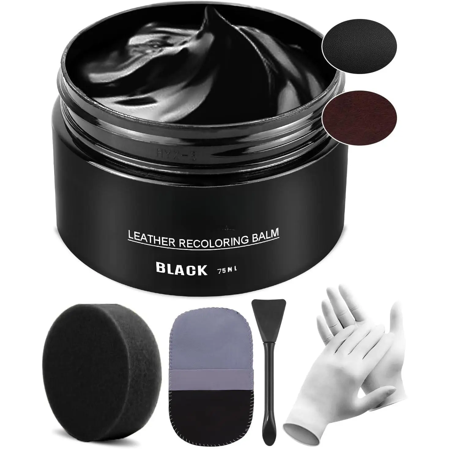 Black Leather Recoloring Balm, Leather Color Restorer Conditioner, Leather Repair Kits for Vinyl Furniture, Sofa, Car Seats, Shoes - Repair Leather Color on Faded & Scratched Leather Couches