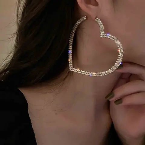 Fashion Trendy Exaggerated Rhinestone Heart Earrings, Simple Elegant Women's Party Jewelry, Unique Personality Earings, High Quality Earrings, Earring Hoops, Fashionable Earrings