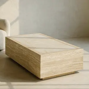Palermo Beige Travertine Onyx Coffee Table 52" Modern Stone