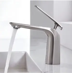 1 Handle Bathroom Faucet Brushed Nickel Sink Faucet, One Hole Bathroom Sink Faucet Modern Basin Mixer Taps,  Brass Vanity Faucet with Water  Hose