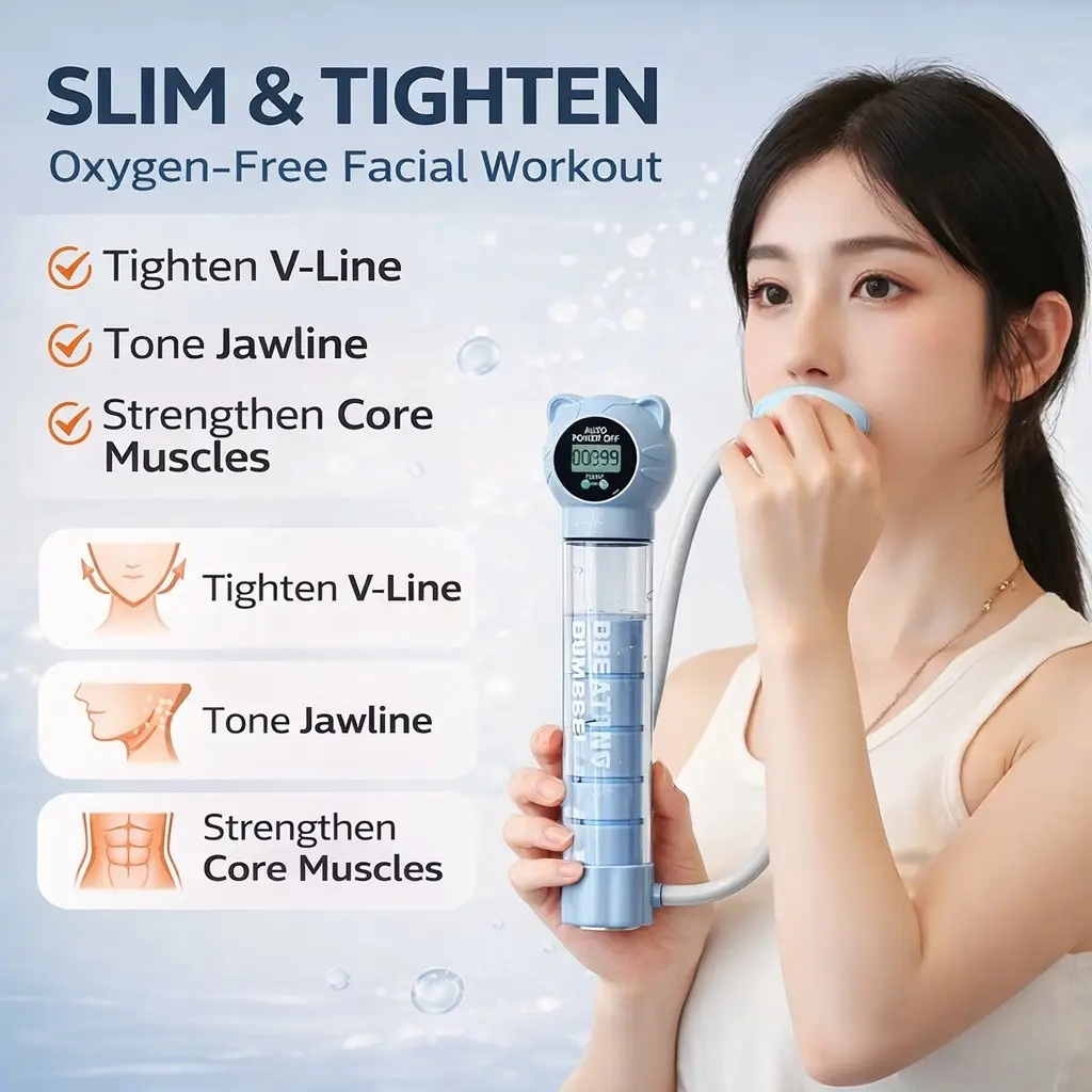 Breathing Muscle Trainer – Lung Capacity Exerciser & Diaphragmatic Breathing Fitness Tool | Oxygen-Free Facial Workout, V-Line & Jawline Toning, Core Strength Training | Home Fitness & Wellness Device, Facial Sculpting Tool, Face Sculpt Tool