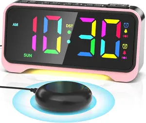 Loud Alarm Clock for Heavy Sleepers Adults, Bed Shaker Alarm Clock with 10-Color Modes/Night Light/USB Charger/7 Dimmer/Battery Backup, Vibrating Alarm Clocks for Hearing Impaired Deaf, Kids, Teens