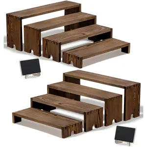 2 Set Widened  Display Risers for Vendor Events, Stackable Modular Cupcake Stand Buffet Risers, Dessert Table Display Set, Tiered Display Shelves, Coffee Bar Organizer, Charcoal