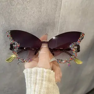 Butterfly Frameless Fashion Glasses, Party Sunglasses for Women, Sparkling Rhinestone Gradient Decoration, Perfect for Party and Events, Rimless Sunglasses