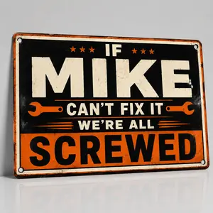 Personalized Name Metal Sign - Custom 8x12 Inch Vintage Tin Sign, "If [Name] Can't Fix It We're All Screwed" Handyman Decor, Gift for Dad, Garage Man Cave Wall Plaque
