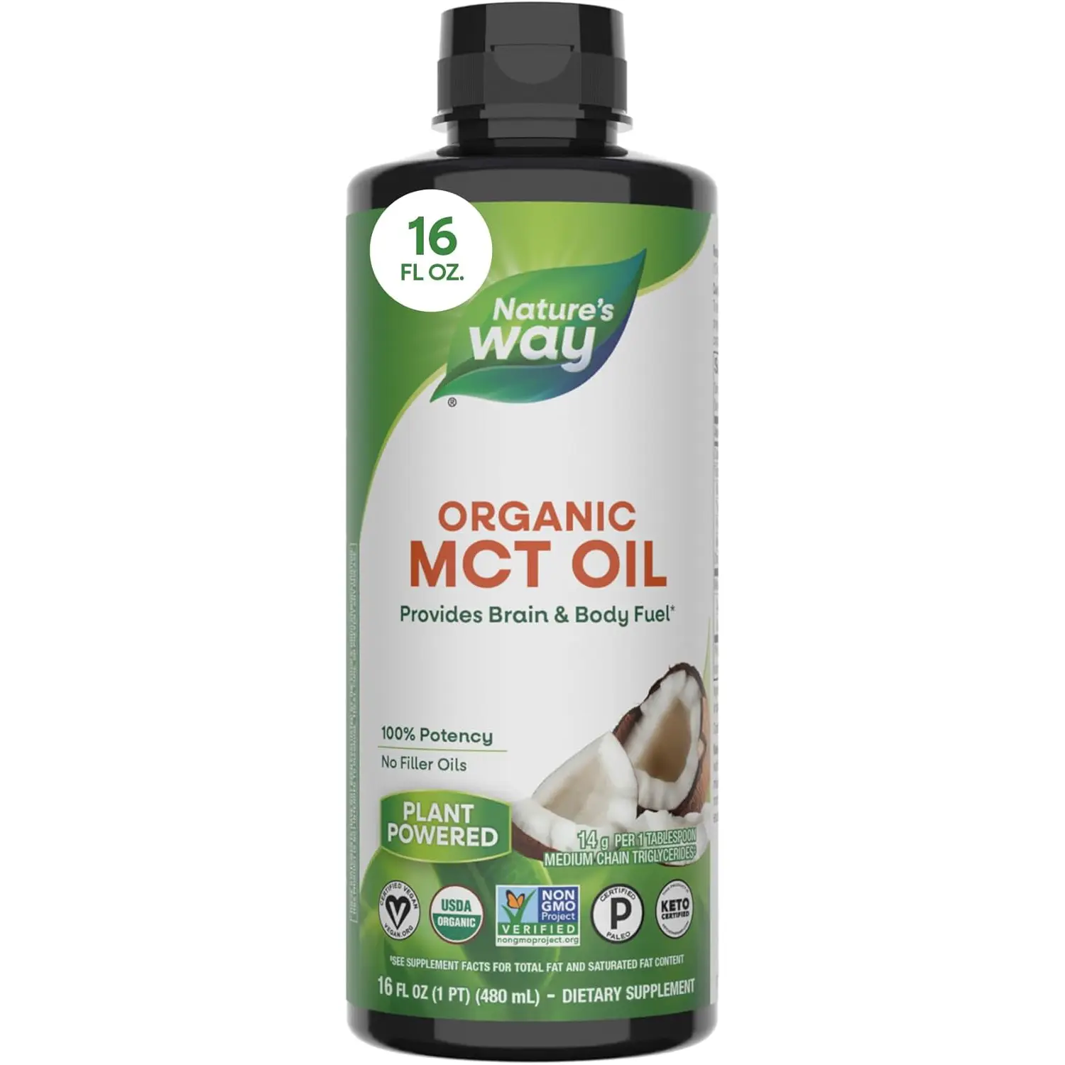 Organic MCT Oil Brain and Body Fuel Liquid Coconut MCT Oil with C8 Caprylic and C10 Capric Acids Keto Paleo Certified Non GMO 16 Fl Oz