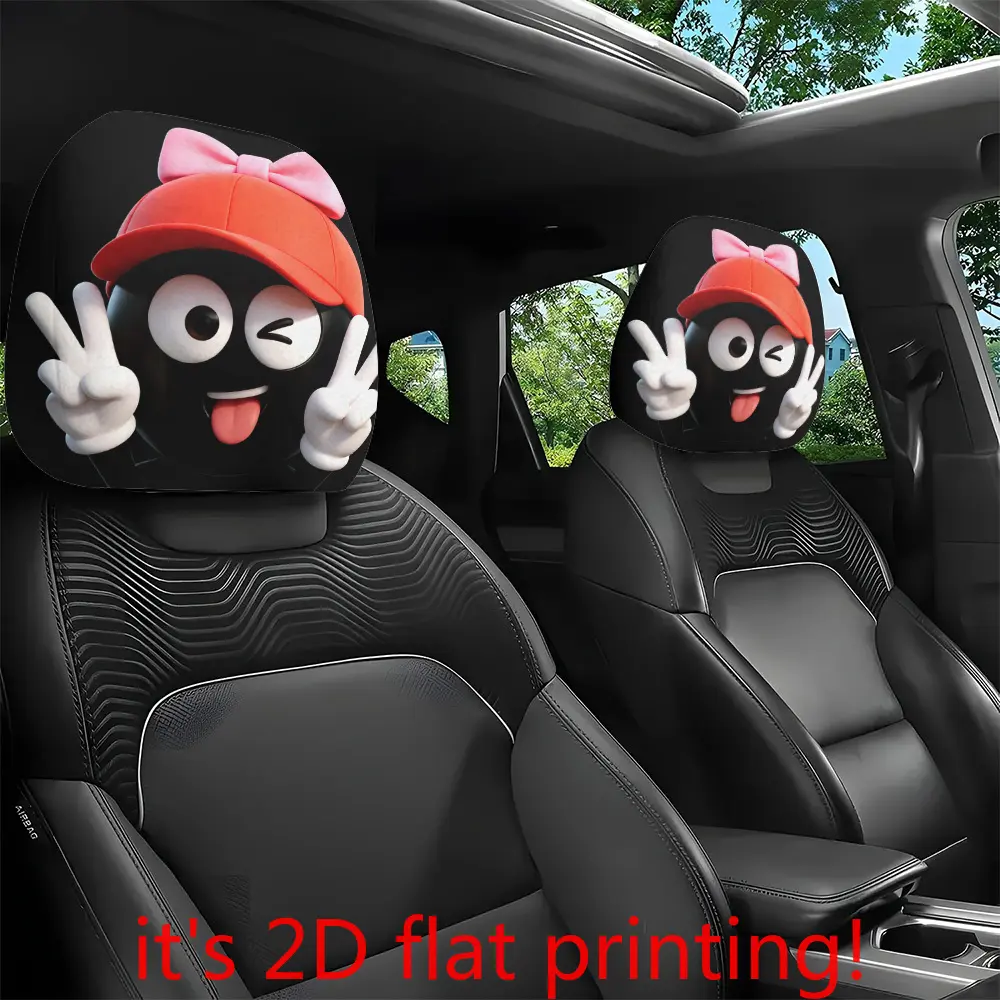 2-Pack Fun Cartoon Automotive Car Head Pillowcase, Red Hat with Pink Bow, Funny Emotions and Victory Gestures, Flexible Universal, Car Interiors Decoration, Family Drive Accessories, Mother's Day, St. Patrick's Day and Easter Personalized Car Accessories