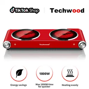 Techwood 1800W Dual Burners Infrared Electric Countertop Multifunction Induction Hob - Classic Steel Frame, US Plug, Stylish Compact Body, Ceramic Cooktop with Brushed Stainless Steel & Dual Crystallite Glass Top for Easy Cleaning, Black, Multifunction In
