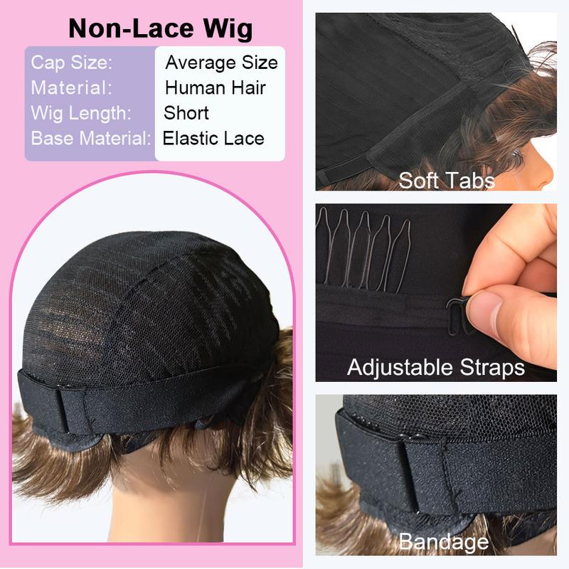 ShowReal 025 Short Pixie Cut Wig Wavy Pin Curls Black Mommy Wig Curly Bomb #99J #1B/30 #4 #1B/4/27 #4/30/4 Colorful Brizalian Virgin Human Hair Cute Style Wigs For Black Women