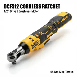 DEWALT DCF512 1/2" Brushless Cordless Ratchet Wrench – 95Nm Max Torque for Auto Repair & Tight Engine Bays – Low-Profile Open Head with Oil-Resistant Housing