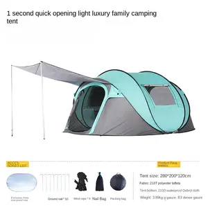 5-8 Person Quick Open Fully Automatic Tent Outdoor Portable Folding Camping Tent Rainproof and Thickened, Easy to Set Up Family Camping Tent, Windproof Fabric Tent, Outdoor Hiking, Backpacking (with Foyer)