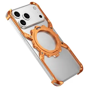 Fashion Aluminum Alloy Magnetic Case for iPhone 17/16/15/14/13 Pro Max Plus Smartphone, Hollow Breathable Wireless Charging Protective Cover Accessories