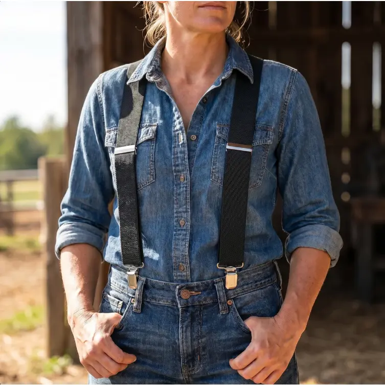 Men's Heavy-Duty Suspenders, 2-Inch Wide X-Back Elastic Straps with Strong Clips, Adjustable for a Custom Fit, Work Gift for Dad & Husbands