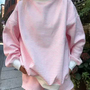 Light Pink and White Big Striped Mockneck Sweatshirt