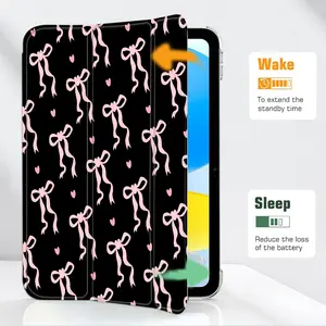 Black And Pink Bows Case for iPad  2025 / iPad air 6/ iPad mini 6, Slim Stand Cover with Soft Translucent Frosted Back Pencil Slot