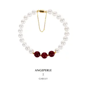 ANGEPERLE "Good luck" S925 Silver Freshwater Pearl Bracelet 6.5-7mm TSJCY626