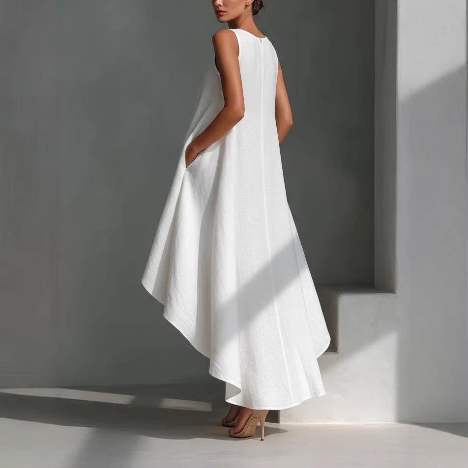 Women Plus Size Maxi Dress Sleeveless Round Neck Loose Fit Flowy Swing Dress Solid Color Summer Casual Outfit