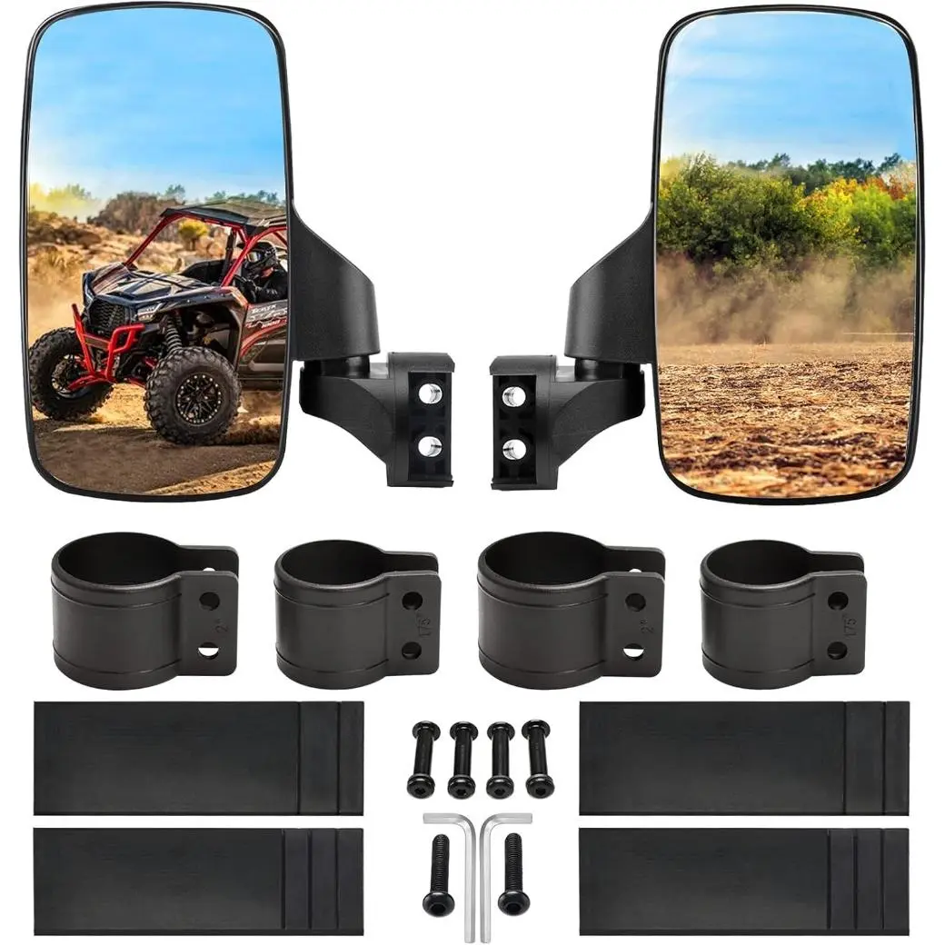 Upgraded Adjustable Pair Side Mirror Set 1.75 or 2inch Roll Bar Cage, Universal Side View Mirrors High Impact(Pack of 2)