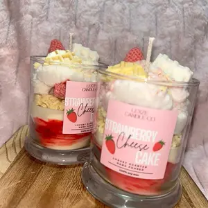 Strawberry Cheesecake Candle - Decorative Candle with Strawberry Filling - Ideal for Home Decor and Ornaments Sweet