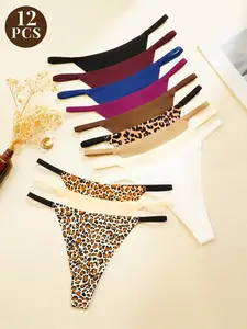 12-Pack Seamless Crotch Design Sexy Multi-Color Drawstring Thong Underwear for Women, Comfortable, Stylish, Soft Stretch Panties, Perfect for Everyday Wear