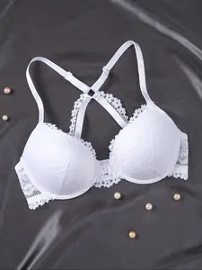 Women's Floral Lace Push Up Fit Bra, Womenswear Fashion Comfy Breathable Adjustable Straps Buckle Back Underwire Bra for Daily Wear, Women's Lingerie for All Seasons, Lace Brassiere Fit