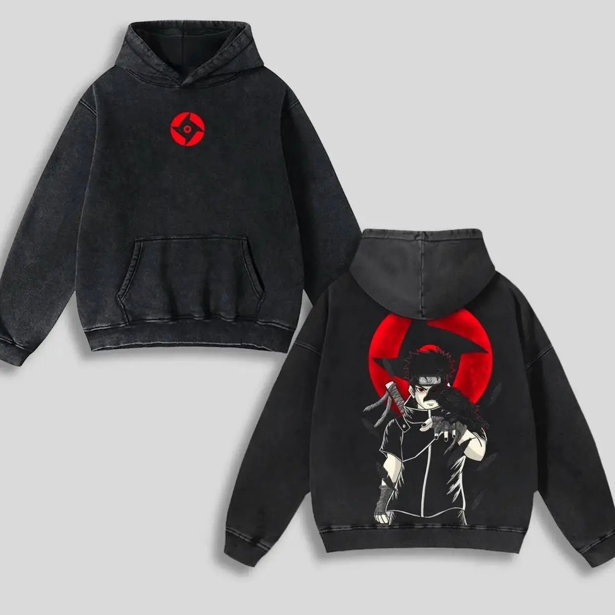 Retro Vintage Limited Shisui Uchiha x Naruto Hoodie, Anime Double Printed Oversized Acid Washed Cotton Hoodie, Anime Manga , Anime Merch I2U XWO