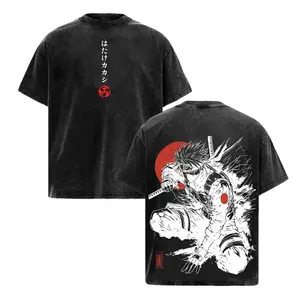 Kakashi Hatake T-Shirt, Naruto Anime Vintage Washed Tee, Sharingan Ninja Graphic Shirt, Oversized Japanese Streetwear, Dark Aesthetic Manga Top, Unisex Casual Anime Fashion heavyweight cotton top good