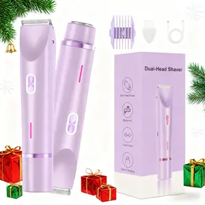 2 in 1 Women's Body Shaver, Women's Body Shaver, Dual Head Electric Trimmer, Wet and Dry, Dual Head Shaver Women for Face, Lips, Chin, Legs, Hair Removal Trimmer (Purple)