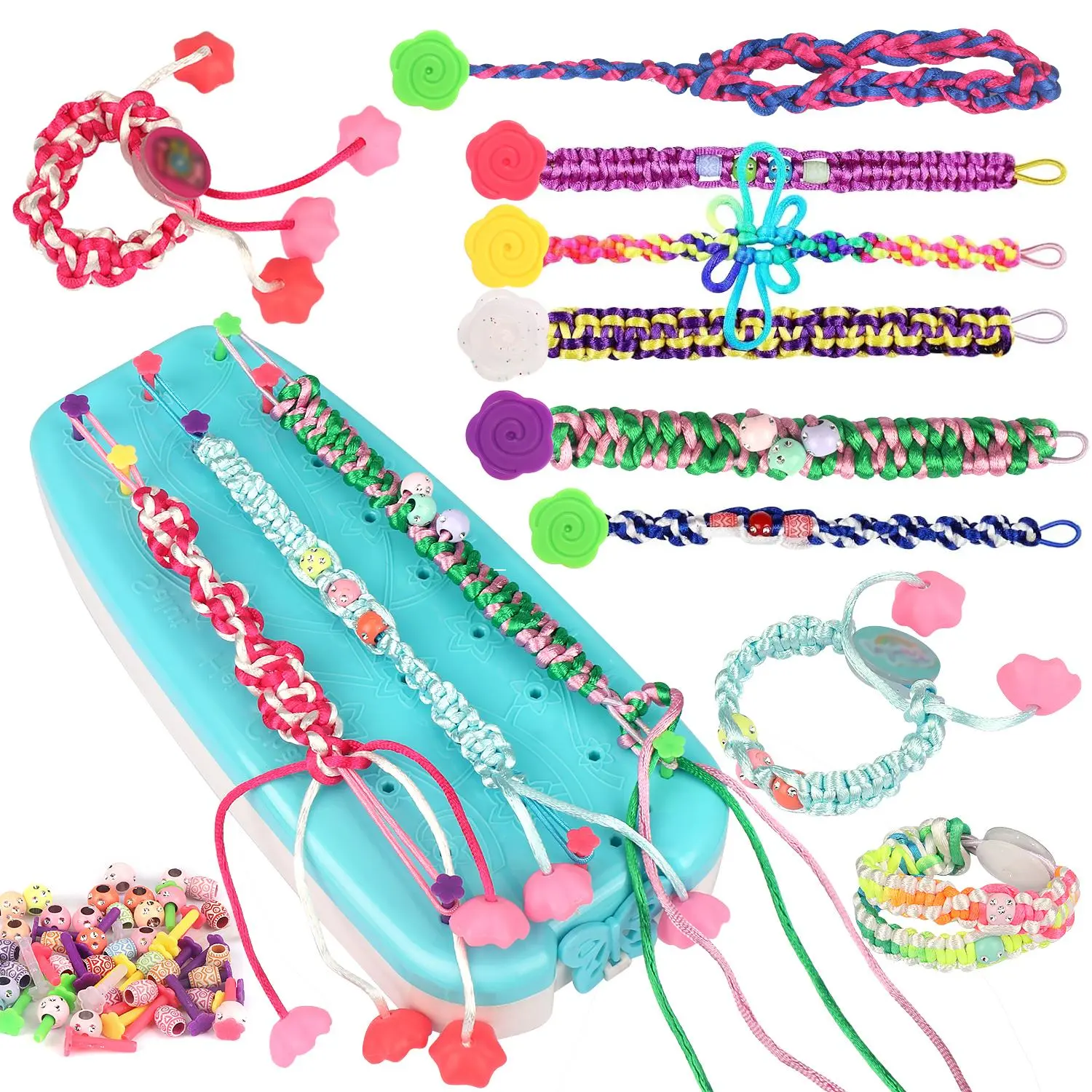 Easy to Weave Friendship Bracelet Maker, Blue Braiding Loom Kit with Colorful Strings and Clasps, Screen-Free DIY Craft Gift for Girls Birthday