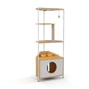 FurLuxe Modern Corner Cat Tower with Scratching Post & Condo, White/Oak