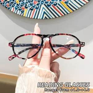 Women's Plastic Oval Dual Beam Glasses, Vintage Floral Retro Art Style Hip-Hop Trendy American Fashion Old Eyeglasses