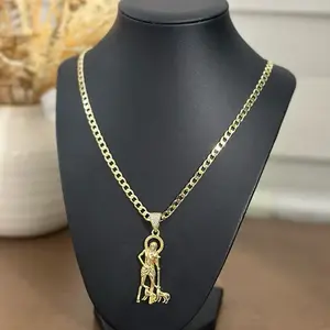 San Lázaro Necklace - Gold Tone Chain with Detailed Figure Pendant for Men and Women