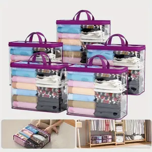 5 Pack Clear Zippered Storage Bags for Clothes, 22L Closet Organizers Bag, and Blanket Storage Bags for Bedding, Linen, Blankets, Comforters, Clothing & Toys, Purple