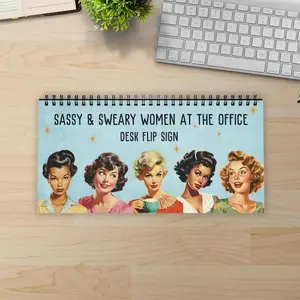Sassy & Sweary Women at the Office Desk Flip Sign Office Decor, Novelty Sign