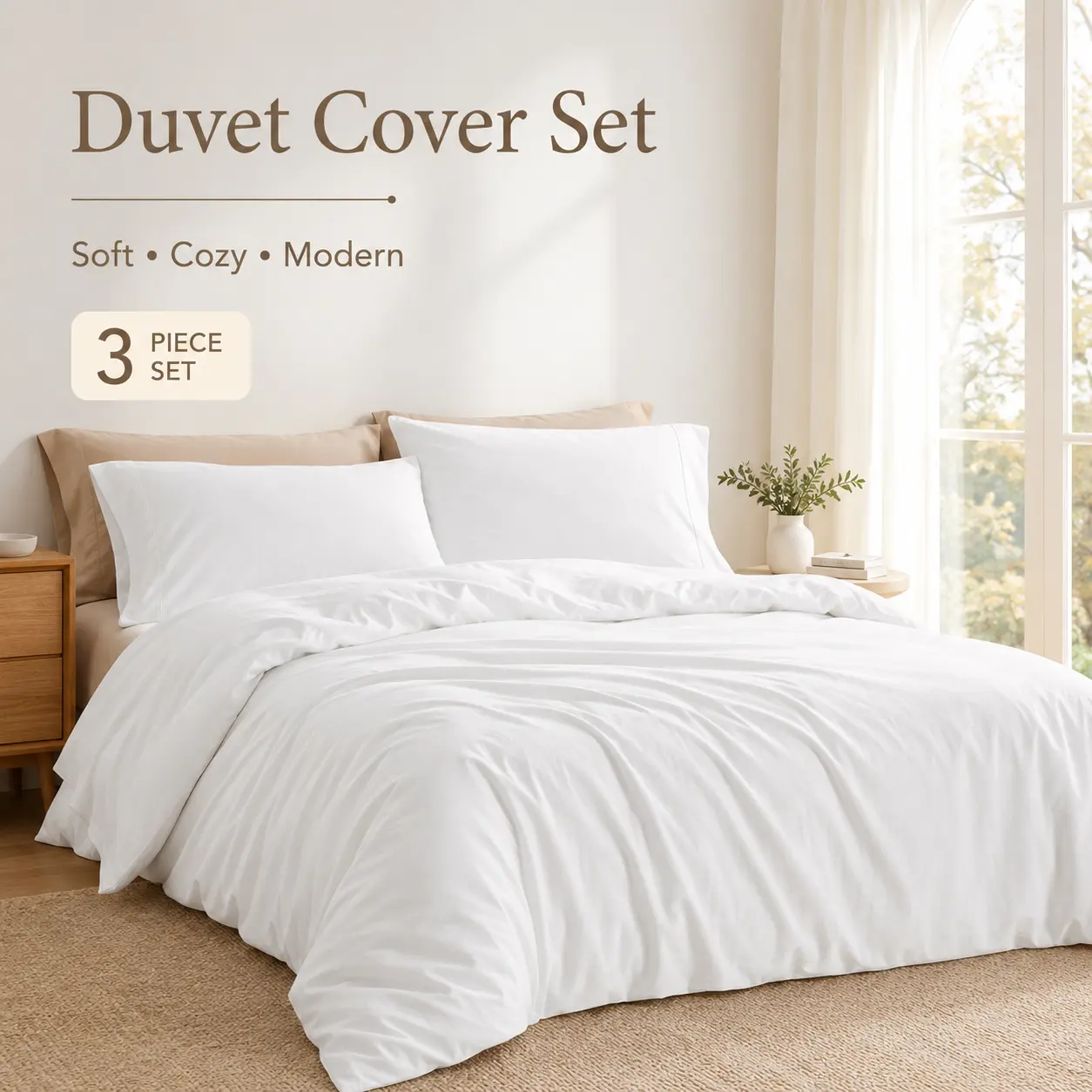 Luxury White Women's Duvet Cover Set, Hotel-Inspired Soft Cozy Minimalist Bedding, Clean Girl Aesthetic Room Makeover Essential, Neutral Pinterest-Style Queen-King Size Bedding for Apartment New Home Upgrade