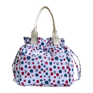 Polka Dot Round Insulated Lunch Bag for Women Large Capacity Waterproof Drawstring Tote Stylish Picnic Bag for Work School & Travel